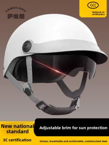 Womens Electric Bicycle Riding Safety Helmet Breathable Summer Hat Brim Sun Protection Dual Tone Ventilated Comfortable 3C Certified