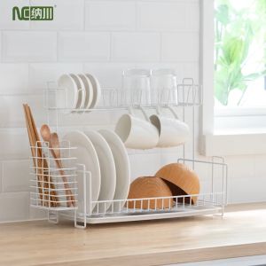 NACHUAN Double Layers Dish Drying Rack Rak Pinggan Mangkuk Kitchen Cup Rack with Tray Dish Rack