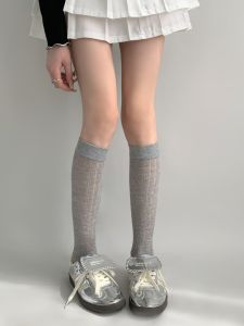 ถุงเท้าข้อสั้นสีเทา ทรงยาวครึ่งแข้ง ระบายอากาศได้ดี สำหรับผู้หญิง ฤดูใบไม้ผลิและฤดูใบไม้ร่วง ถุงเท้าข้อสั้น ถุงเท้าข้อยาว ถุงเท้าข้อสั้น