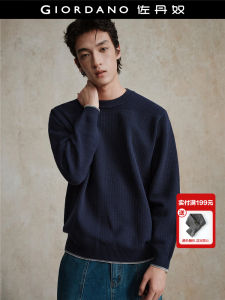 Designer Giordano Mens Knitted Sweater Textured Loose Fit round Neck Mixed Fiber Casual Fashion Winter Warm Long Sleeve