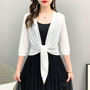 Summer Thin Cardigan Shawl Outerwear with Strap Vest Top Short Length Versatile Sun Protection Womens Fashion Short Coat