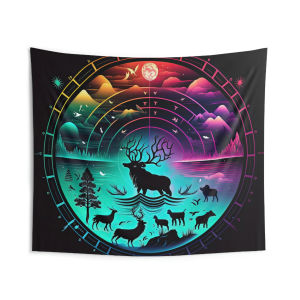 VIKAMA Aurora Deer Mandala Tapestry Nordic Mysterious Background Cloth Zen Nature Living Room Room Decoration