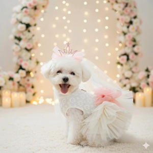 ชุดเจ้าสาวหมาแมวเล็ก พร้อมเวล (กิ๊บมงกุฎ) ชุดแต่งงานสุนัข/แมว ชุดราตรีออกงาน/พรีเวดดิ้ง