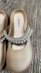 Sepatu Sandal Wanita Slip On Platfrom Sol Tebal Tali Mutiara Cewek Kekinian HYS 6836 Jelly Import