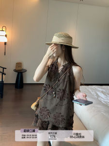 Womens Embroidered A-Line Short Skirt Set with V-Neck Vest And Belt Summer Fashion Breathable Cotton Two-Piece Suit