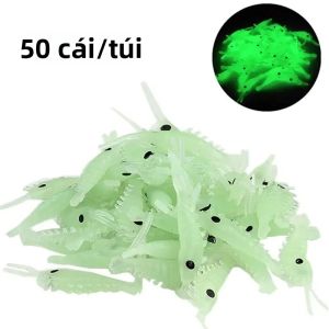 Bộ 50 Mồi Câu Tôm Giả Phát Sáng Bằng Silicon Mềm Mồi Câu Tôm Giả Phát Sáng Trong Bóng Tối Mồi Câu Giả Dạng Sâu Mềm Bộ Dụng Cụ Câu Cá