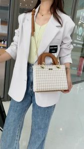 Tas Crossbody En-ji Gingham Motif Kutub Motif Vintage Warna Almond