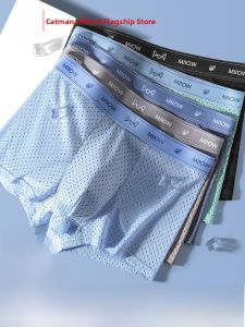 Mens Ice Silk Mesh Breathable Boxer Shorts 2025 New Style MiiOW Cat Man Comfortable Underwear Youth Full Coverage Briefs
