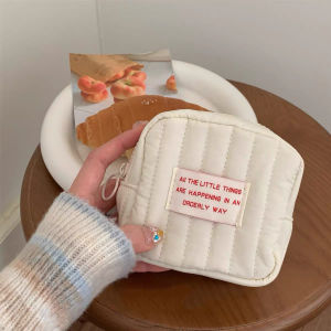 Tofu Small Square Bag Ins Cosmetic Bag Milk Huhoo Headset Lipstick Buggy Bag Portable Travel Aunt Towel Storage Bag