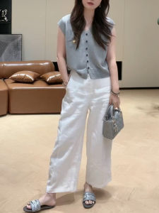 Shalldoer | Bộ đồ hai mảnh thời trang mùa hè cho nữ Áo len dệt kim không tay giản dị Quần dài thường ngày màu trơn Bộ đồ hai mảnh đẹp nhất