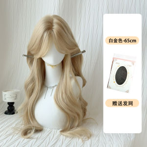 Ally Long Platinum Blonde Full Head Wig Womens Daily Natural Long Curl Hair Double Tail White Gold Wig Set High Breathability