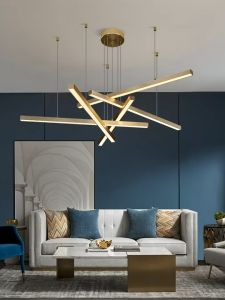 Postmodern LED Chandelier for Living Room Bedroom Dining Room Minimalist Golden Long Strip Pendant Light Indoor Lustre Lighting
