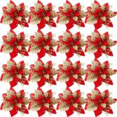 10/20Pcs Glitter Christmas Flowers Artificial Flowers Merry Christmas Decorations for Home Xmas Tree Ornaments