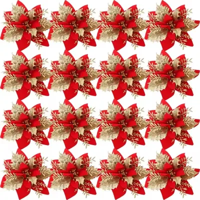 10/20Pcs Glitter Christmas Flowers Artificial Flowers Merry Christmas Decorations for Home Xmas Tree Ornaments