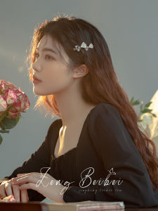 French Vintage Black Bowknot Side Girl Bangs Hair Clip Rhinestone Fringe Duckbill Hair Clip Headwear Edge Clip Duckbill Clip