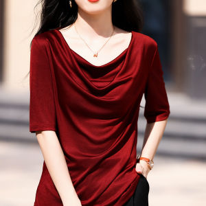 DONGYINUAN | Slimming Concealing Tencel Satin T-Shirt