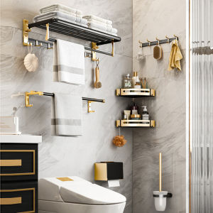 Specool® Towel Rack Bathroom Rack Punch-free Toilet Bath Towel Hardware Pendant Holder Aluminum Luxury Black Gold