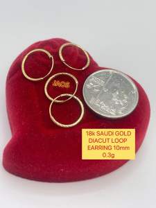 18k SAUDI GOLD LOOP DIACUT EARRING 10mm