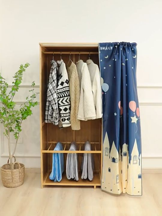 Wardrobe Clothes Rack 70/100/120CM Striped Curtain Bedroom Open