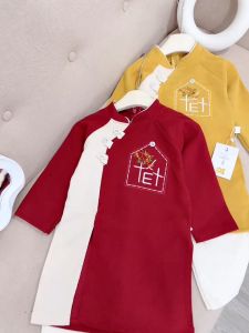 Áo dài cách tân bé trai kèm quần áo dài cho bé trai chất nhung chéo sz 10-30kg