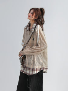CHANT2nd | Retro Plaid Spliced Fake Two-Piece Womens Polo Sweater Long Sleeve
