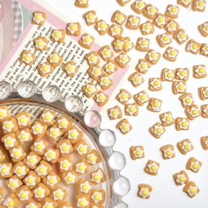 50PCS น่ารักจําลองทอดไข่ขนมปังเรซิ่นเล็บ Charms Luminous Creative Toast ตกแต่งเล็บ DIY Hairpin เล็บอะไหล่