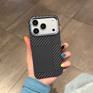 Matte Carbon Fiber Kevlar Texture PC For Magsafe Phone Case For iPhone 17 Air 16 15 14 13 12 Pro Max Magnetic Metal Bumper Cover