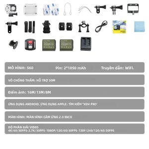 Camera Hành Động 4K 60FPS Màn Hình Cảm Ứng 2.0 Inch WiFi 170 °   Góc Rộng 30M Chống Nước Cho Xe Đạp & Xe Máy Thể Thao