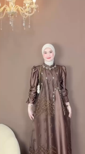 MANDA DRESS bahan satin mix tile brukat aplikasi payet gamis kondangan/lebaran cantik