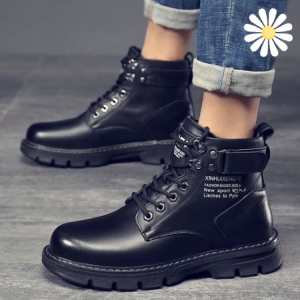DD Fashion Boots For Men Cowboy British Black Leather Boots For Men High Cut Martin Boots Motorcycle Boots Chunky Shoes