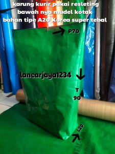 karung kurir pakai resleting bawahnya mudel kotak P70 T90 L20 bahan Korea tipe A20 super tebal kualitas terjamin harga terjangkau