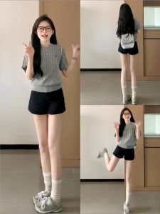 YAYANGREN | กางเกงขาสั้นทรงเอเอวสูงสีดำสำหรับผู้หญิง ฤดูร้อนปี 2025 กางเกงขาสั้นทรงเข้ารูปสำหรับใส่กลางแจ้งสำหรับสาวๆ ที่มีสไตล์