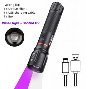 Alonefire Zoom 2 Trong 1 Đèn Pin UV Công Suất Cao LED & Đèn Pin Sạc Được Sử Dụng Cho Cắm Trại Ngoài Trời Đi Bộ Đường Dài Săn Bắn Với Đèn Phát Hiện Tia Cực Tím Màu Đen