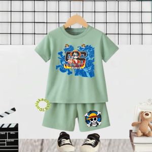 Baju Setelan Anak Laki-Laki Motif Luffi 56 Baju Celana Setelan Anak Bahan Tebal Lengan Pendek 2-12 Tahun