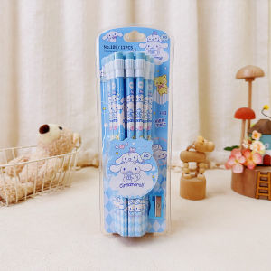 Anime Hello Kitty Kuromi 12-Pack Pencils My Melody Cinnamoroll Creative HB Writing Pencils Students Barrel Set with Eraser