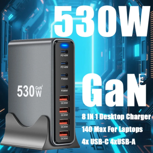 530W GaN USB Charger 8 Ports Desktop Charging Station PD3.1 QC3.0 USB Type C Fast Charge For iPhone 15 14/Samsung/Xiaomi MacBook