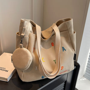 Large Capacity Canvas Tote Bag Womens Casual Single Shoulder Commuter Handbag Student Class Tote Bag 2025 New Style