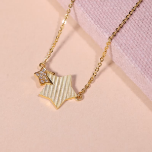 Chow Sang Sang 周生生 999 Pure Gold Double Stars with Diamonds Necklace 47cm 94188N