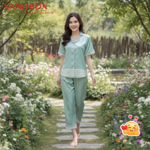 Đồ bộ nữ pijama SANDBOX lụa latin cao cấp thiết kế áo cộc tay quần dài họa tiết độc quyền BPC25007 -01