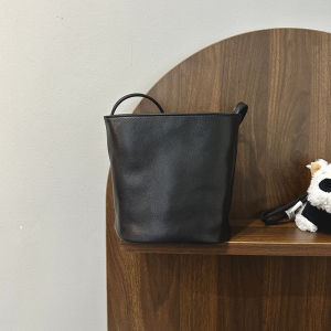 Minimalist Tannery Leather Bucket Bag Womens Crossbody Single Shoulder Casual Handbag Vintage Real Leather Mobile Phone Bag