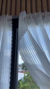 ม่านตีนตุ๊กแก ผ้าม่านโปร่งแสง สไตล์มินิมอล ลายลอนแก้ว ไม่ต้องเจาะผนัง ผ้าสีขาวพร้อมสายรัด ผ้าโพลีเอสเตอร์สินค้าส่งจากไทย