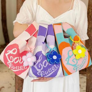 New Ins Knitted Wool Bucket Bag Womens Casual Tote Bag Lunch Box Bag Soft Chinese Style Fashion Handbag No Shoulder Strap