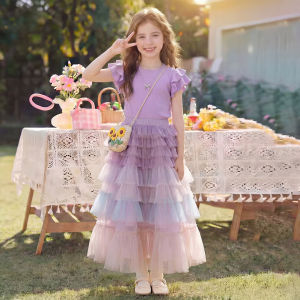 ZIRUIBABA | Summer Rainbow Cake Style Girlish Skirt Set