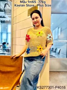 Áo len trắng móc hoa khoét rỗng (KS277301)- Big Size (50-100kg)