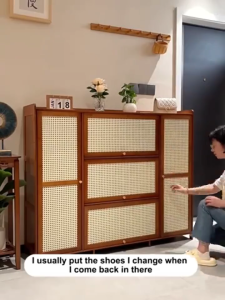 Shoe Cabinet Shoe Rack Shoe Cabinet With Rattan Door Large capacity Shoes Organizer Bamboo