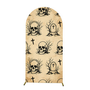 Mexican Day of The Dead Arch Backdrop Cover Sugar Skull Guitar Flower Pattern Halloween Fiesta Arched Fabric Cover Party Decor