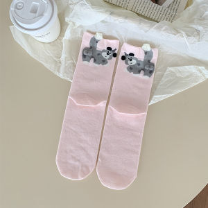 2pcs Cartoon Cute Cat Balls Cotton Socks Kawaii Hand Knitting Socks Women Girls Middle Tube Sleep Sock Cat Print Floor Sock