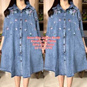 DRESS JEANS JUMBO / TUNIK JUMBO BAHAN PREMIUM TIDAK KAKU BORDIR BUNGA LD 114