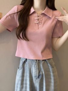 Summer Short Sleeve Polo Shirt Womens Design Sensation Minority New Chinese Style Slimming Shoulder Polo Shirt Short Top