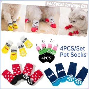 4Pcs Pet Dog Socks Cute Anti-Slip Cats Puppy Shoes Pet Paw Protector Socks Pet Cotton Anti-Skid Sock